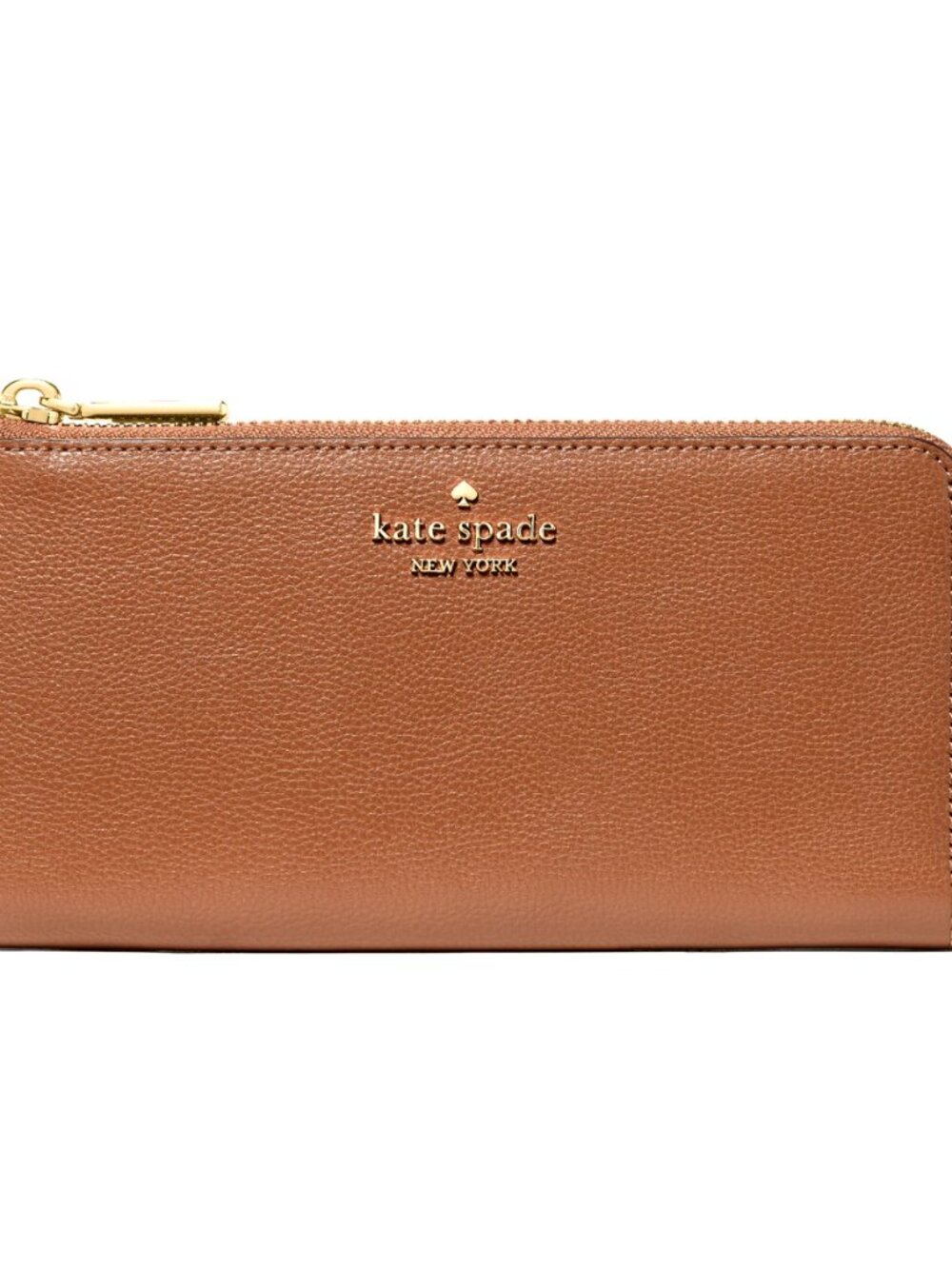 New Kate Spade Large Slim L-zip Wallet Pebble Leather Warm Gingerbread